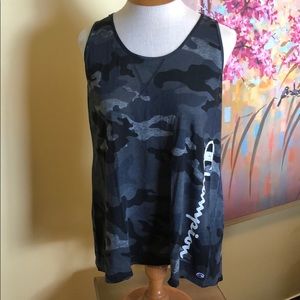 EUC Champion Black Camo Cotton Exercise Tank Lg.